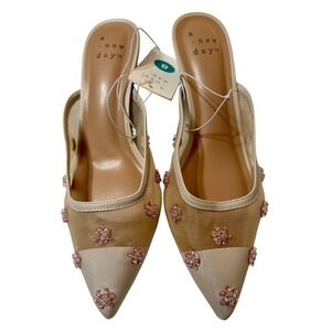 NEW A New Day Women's Delilah Embellished Floral Mule Heels Size 8 Memory Foam